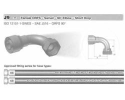 J9-Female ORFS-Swivel-90° Elbow-Short Drop