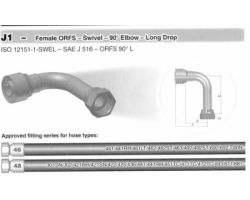 J1-Female ORFS-Swivel-90° Elbow-Long drop